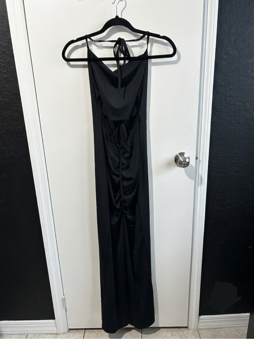 PrettyLittleThing Black Cowl Neck Back-Tie Maxi Dress